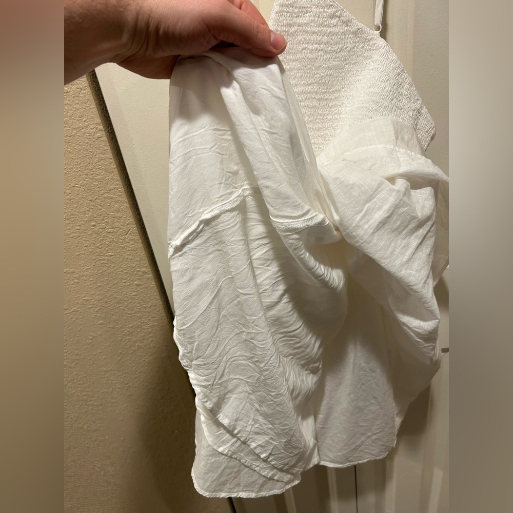 Urban Outfitters Smocked Mini Dress White Babydoll Festival Resort Vacation ,L - Picture 5 of 7